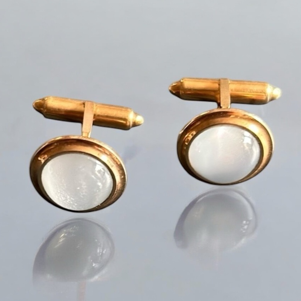 Vintage Opaque White Cabochon Stone Gold Tone Cufflinks